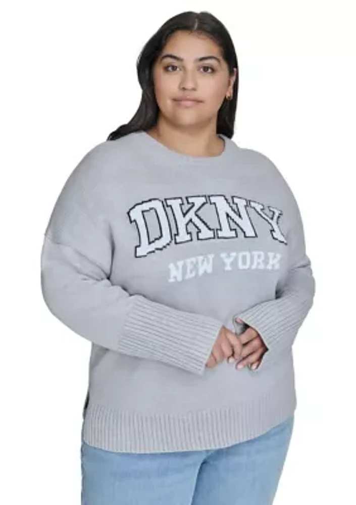 Plus Varsity Grey Logo Relaxed Sweater