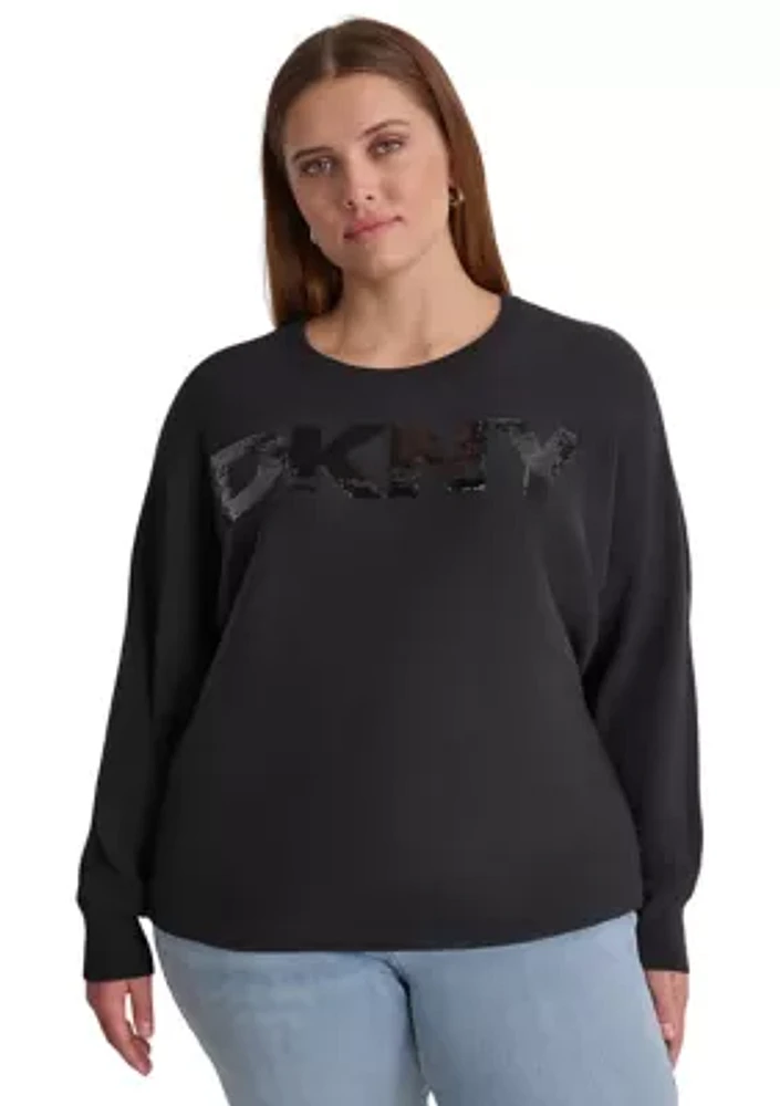 Plus Dolman Sleeve Sequin Logo Sweater