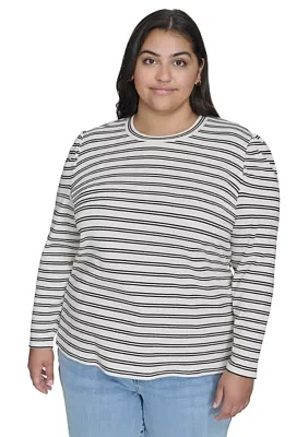 Plus Long Puff Sleeve Striped Top