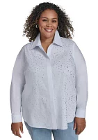 Plus Long Sleeve Button Front Shirt