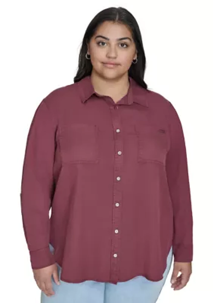 Plus Button Front Blouse