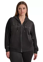 Plus Sequin Appliqué Satin Stitch Logo Velour Hoodie