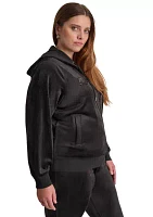 Plus Sequin Appliqué Satin Stitch Logo Velour Hoodie