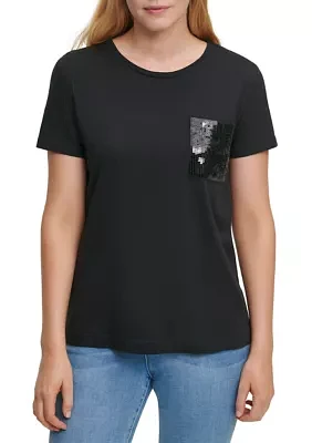 Short Sleeve Sequin Pocket T-Shirt