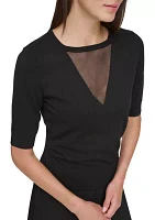 Women's Elbow Sleeve Mesh Insert Sweater