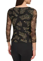 Women's Long Sleeve Printed Mesh Wrap Top