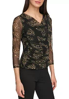 Women's Long Sleeve Printed Mesh Wrap Top