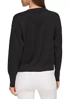 Women's Long Sleeve Zipper Shoulder Boat Neck Sweater