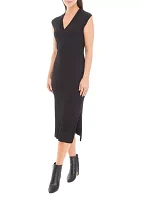 Women's Sleeveless V-Neck Wide Rib Sweater Dress