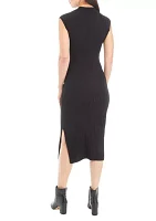 Women's Sleeveless V-Neck Wide Rib Sweater Dress