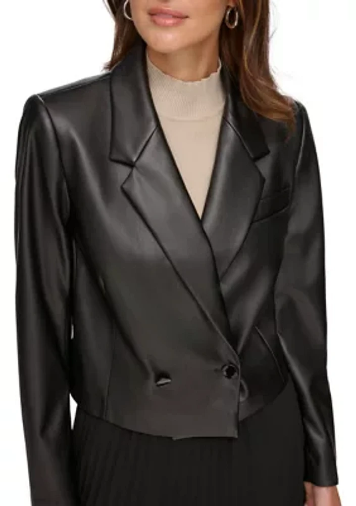 Women's Notch Collar Vegan Leather Jacket