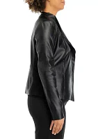 Women's Drape Front Knit Vegan Leather Jacket