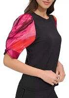 Women's Woven Printed Puff Sleeve Top