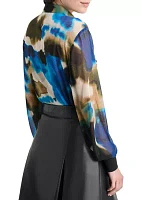 Women's Blouson Sleeve Knit Cuff Tie Dye Top