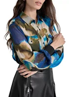 Women's Blouson Sleeve Knit Cuff Tie Dye Top