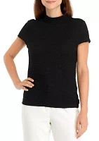 Women's Cap Sleeve Textured Mock Neck Top