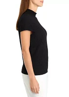 Women's Cap Sleeve Textured Mock Neck Top