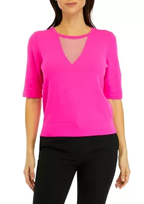 Women's Short Sleeve Mesh Illusion Sweater