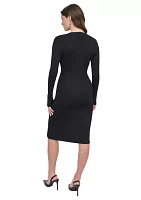 Women's Long Sleeve Zip Front Ribbed Dress