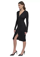 Women's Long Sleeve Zip Front Ribbed Dress