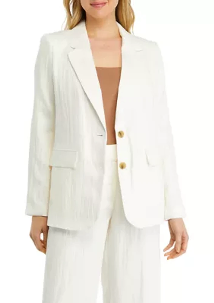 Women's Two Button Notch Collar Textured Blazer