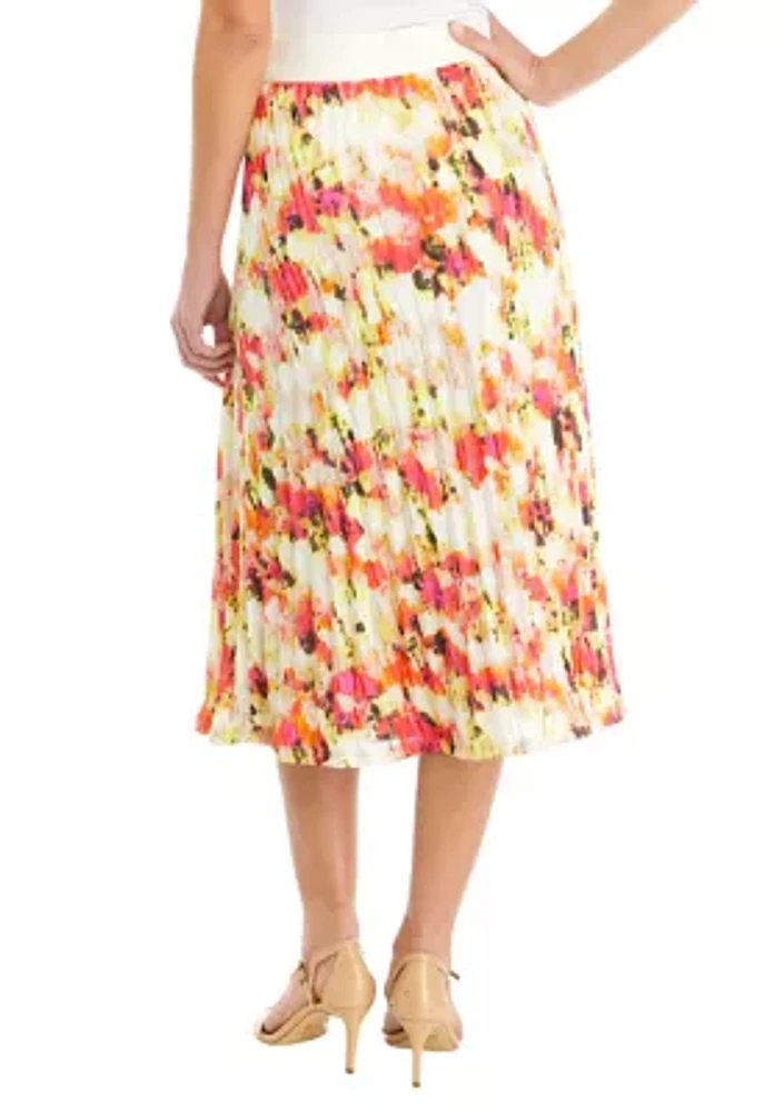 Women's Pleated Floral Midi Skirt