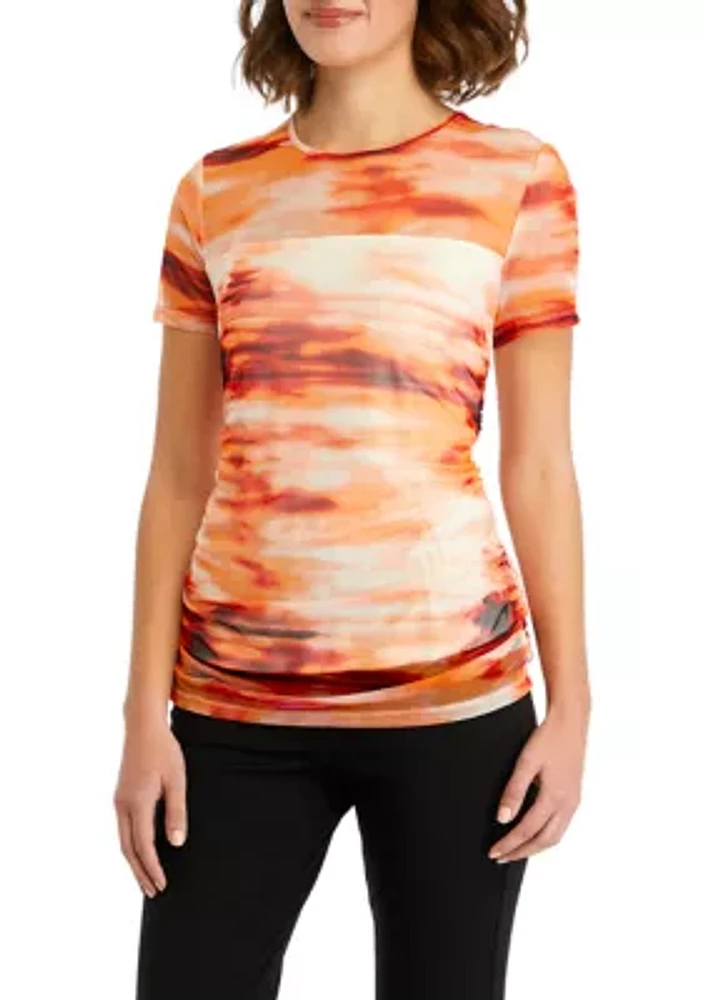 Women's Short Sleeve Smudge Print Mesh T-Shirt