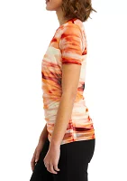 Women's Short Sleeve Smudge Print Mesh T-Shirt