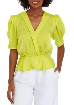 Women's Short Sleeve Ruched Peplum Blouse