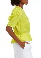 Women's Short Sleeve Ruched Peplum Blouse