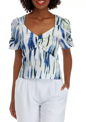 Women's Short Sleeve Ruched Tie Dye Blouse