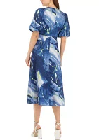 Women's Short Sleeve Ruched Printed Midi Dress