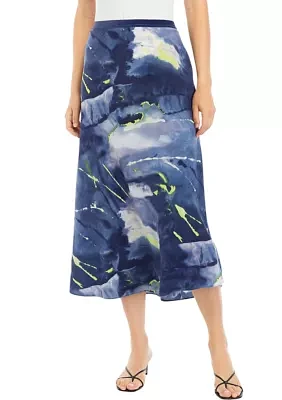 Women's Smudge Print Satin Midi Skirt