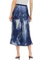 Women's Smudge Print Satin Midi Skirt