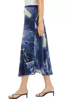 Women's Smudge Print Satin Midi Skirt