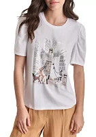 Women's Puff Sleeve Dog Walk Graphic T-Shirt