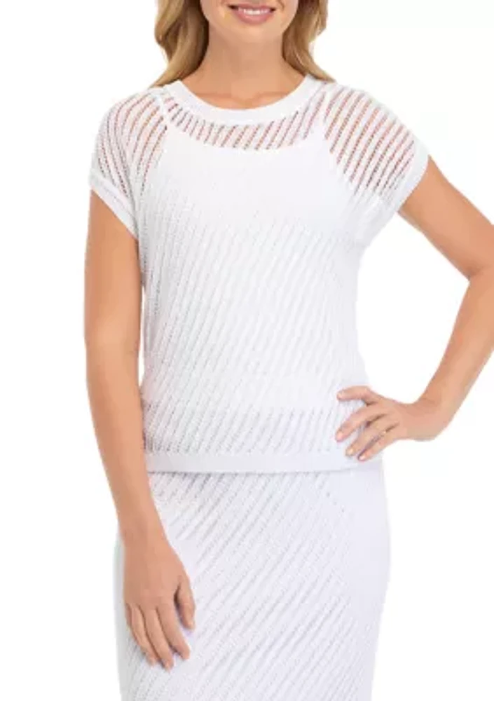 Women's Short Sleeve Open Crochet Sweater