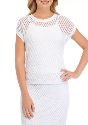 Women's Short Sleeve Open Crochet Sweater