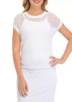 Women's Short Sleeve Open Crochet Sweater