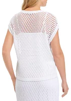 Women's Short Sleeve Open Crochet Sweater