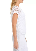 Women's Short Sleeve Open Crochet Sweater