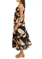 Women's Sleeveless Tie Waist Leaf Print Dress