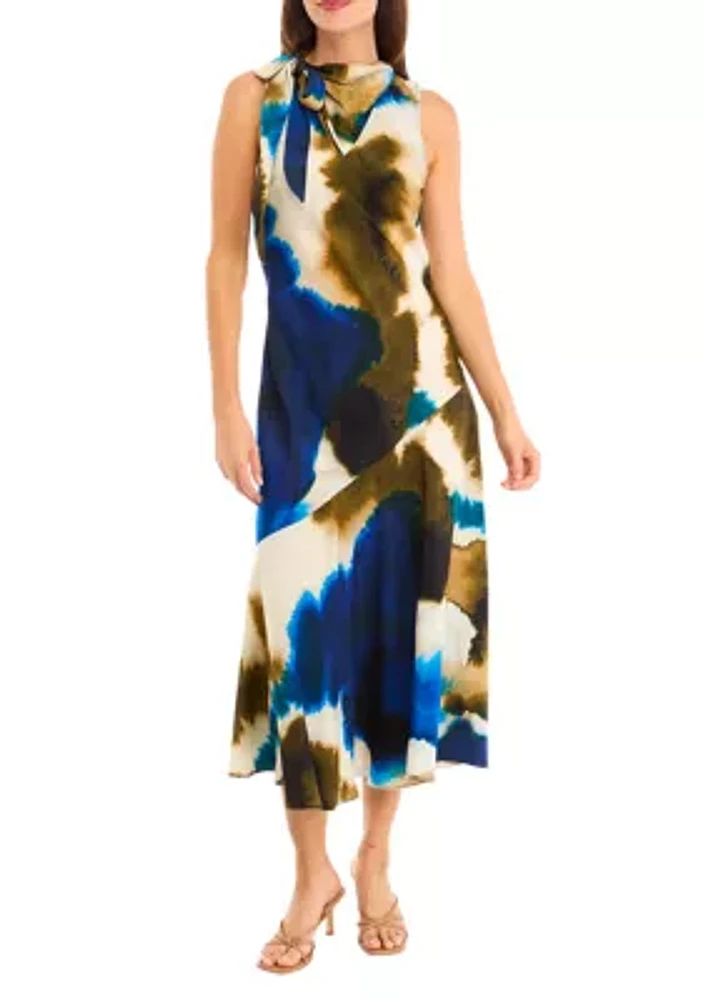 Women's Sleeveless Tie Neck Dye Dress