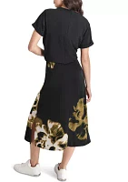 Women's Short Sleeve 2fer Border Print Dress