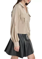 Women's Utility Satin Wrap Blouse