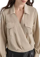 Women's Utility Satin Wrap Blouse