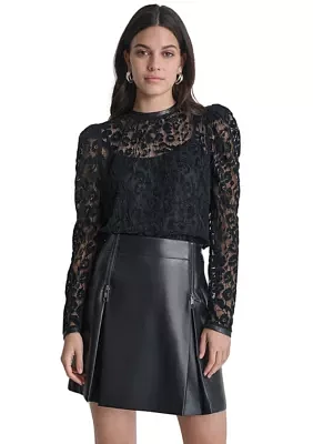 Women's Ruch Sleeve Lace Top