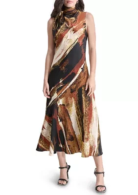 Women's Sleeveless Tie Neck Satin Dress