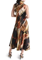 Women's Sleeveless Tie Neck Satin Dress