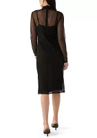 Women's Long Sleeve Mock Neck Mesh Dress